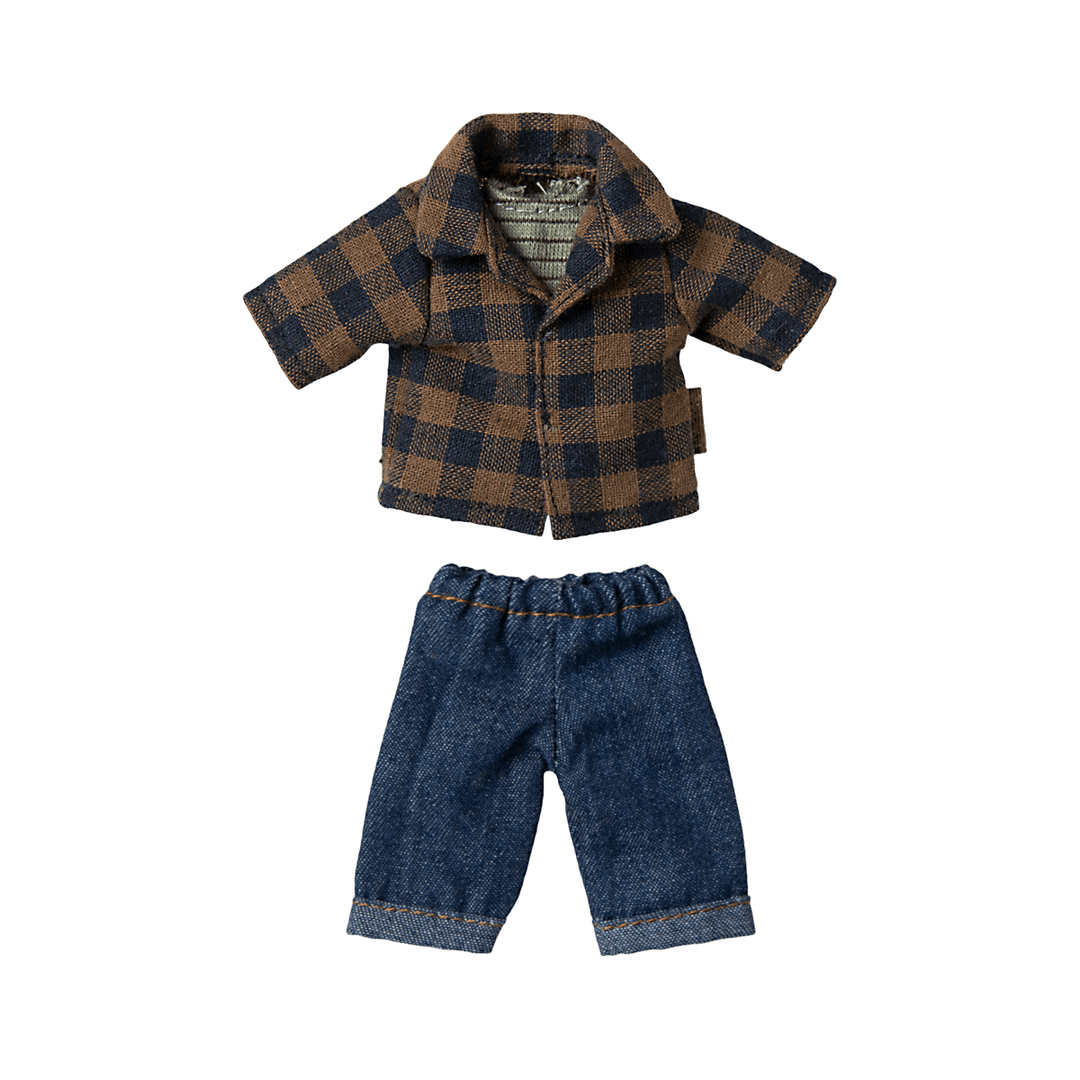 Maileg Brown checked shirt and pants, Dad mouse Mice Clothing Maileg