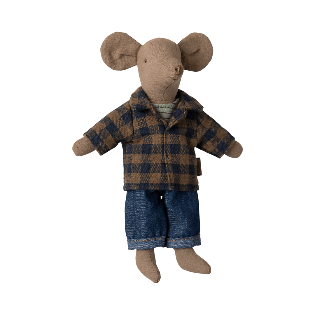 Maileg Brown checked shirt and pants, Dad mouse Mice Clothing Maileg