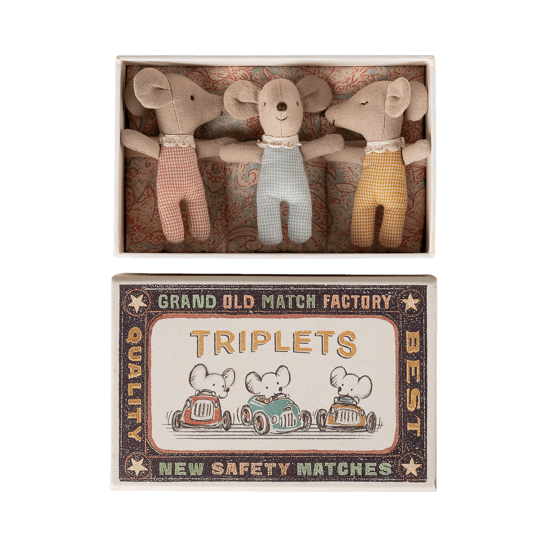 Maileg Triplets, Baby mice in matchbox - Checker Mice Maileg