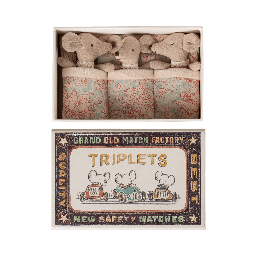 Maileg Triplets, Baby mice in matchbox - Checker Mice Maileg