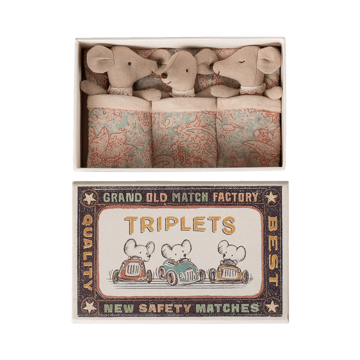 Maileg Triplets, Baby mice in matchbox - Checker Mice Maileg