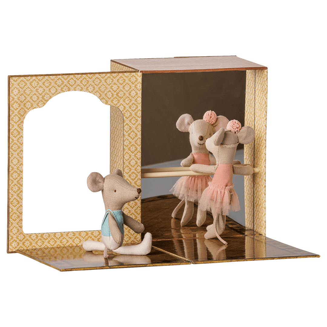 Maileg Ballet mice in dance studio, Little sister and brother Mice Maileg