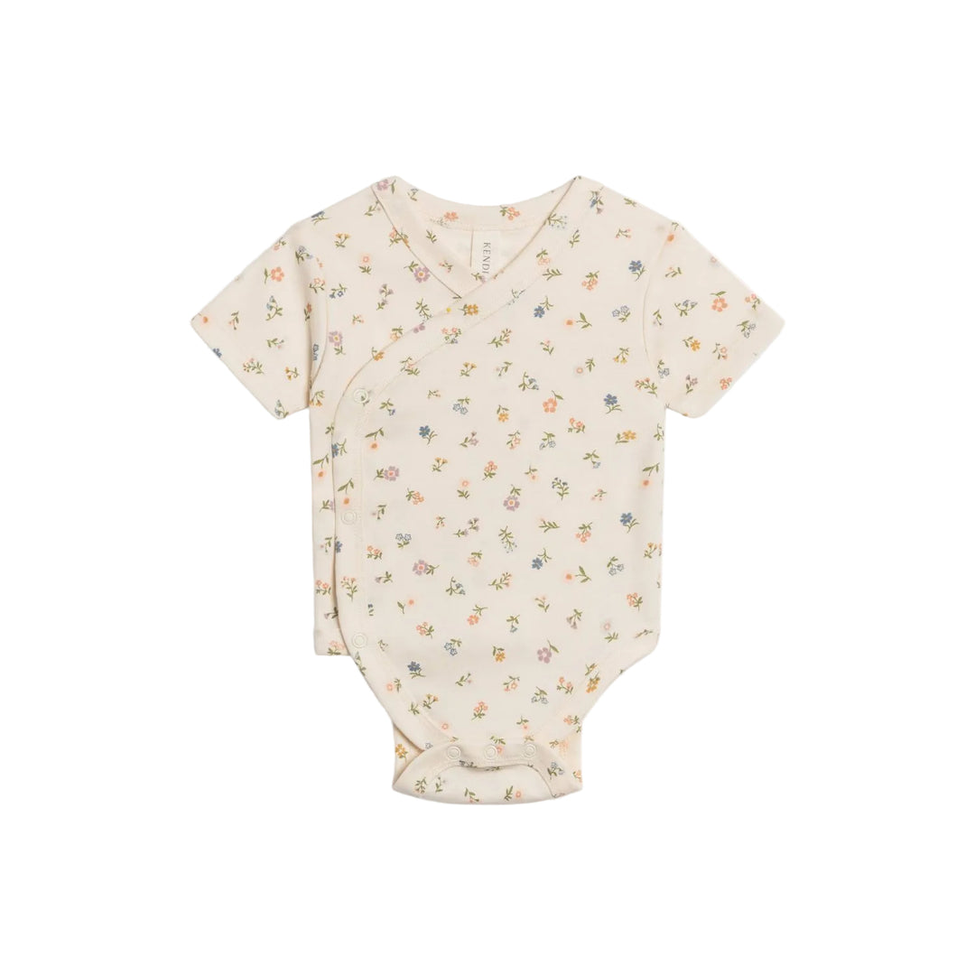 Colored Organics Lark Kimono Short Sleeve Bodysuit - Petaline Floral / Fog + Fern Bodysuit Colored Organics NB