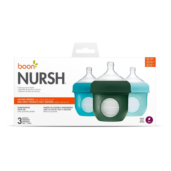 Boon Nursh Silicone Pouch Bottle 4oz 3Pk - Blue Bottles &amp; Sippies Boon