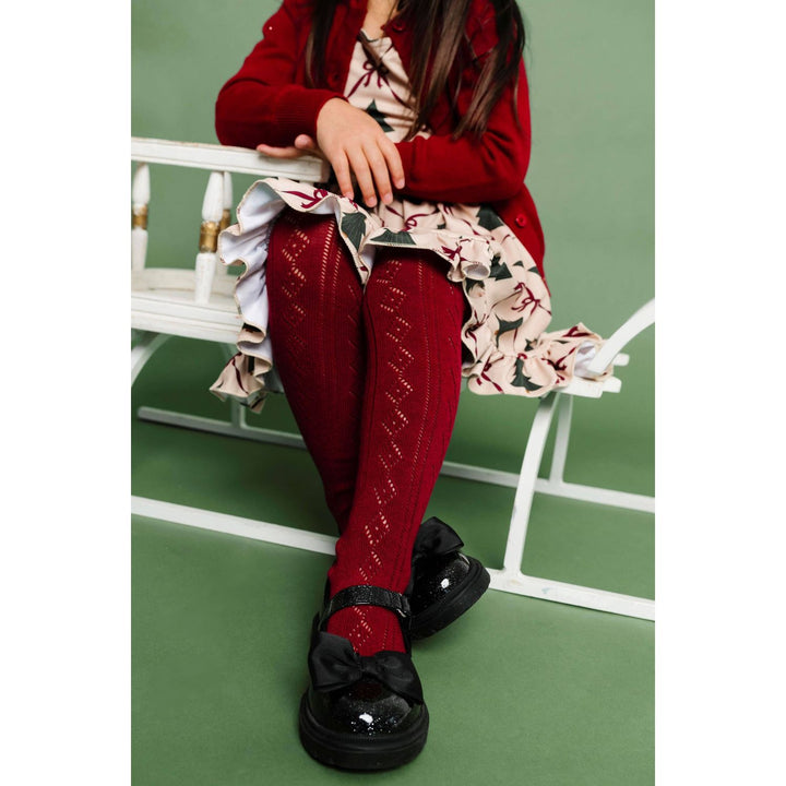 Fancy Knit Tights - Crimson