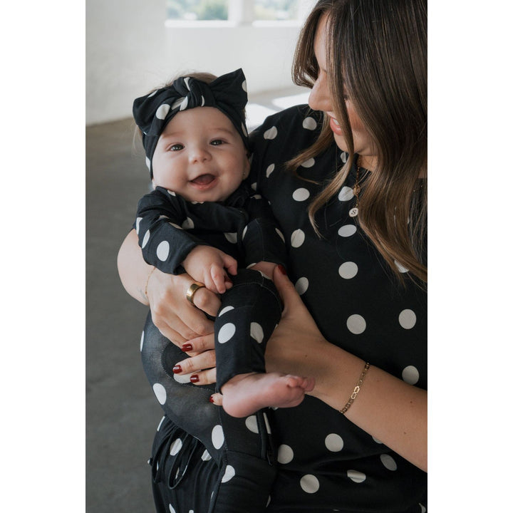 Forever French - Bamboo Zip Pajamas B&amp;W Polka Dot Pajamas Forever French Baby
