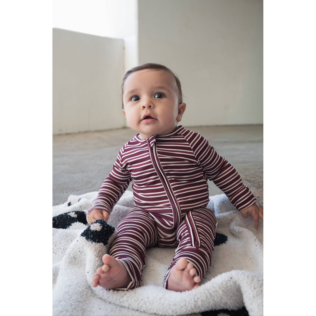 Forever French - Bamboo Zip Pajamas Maroon Stripe Pajamas Forever French Baby