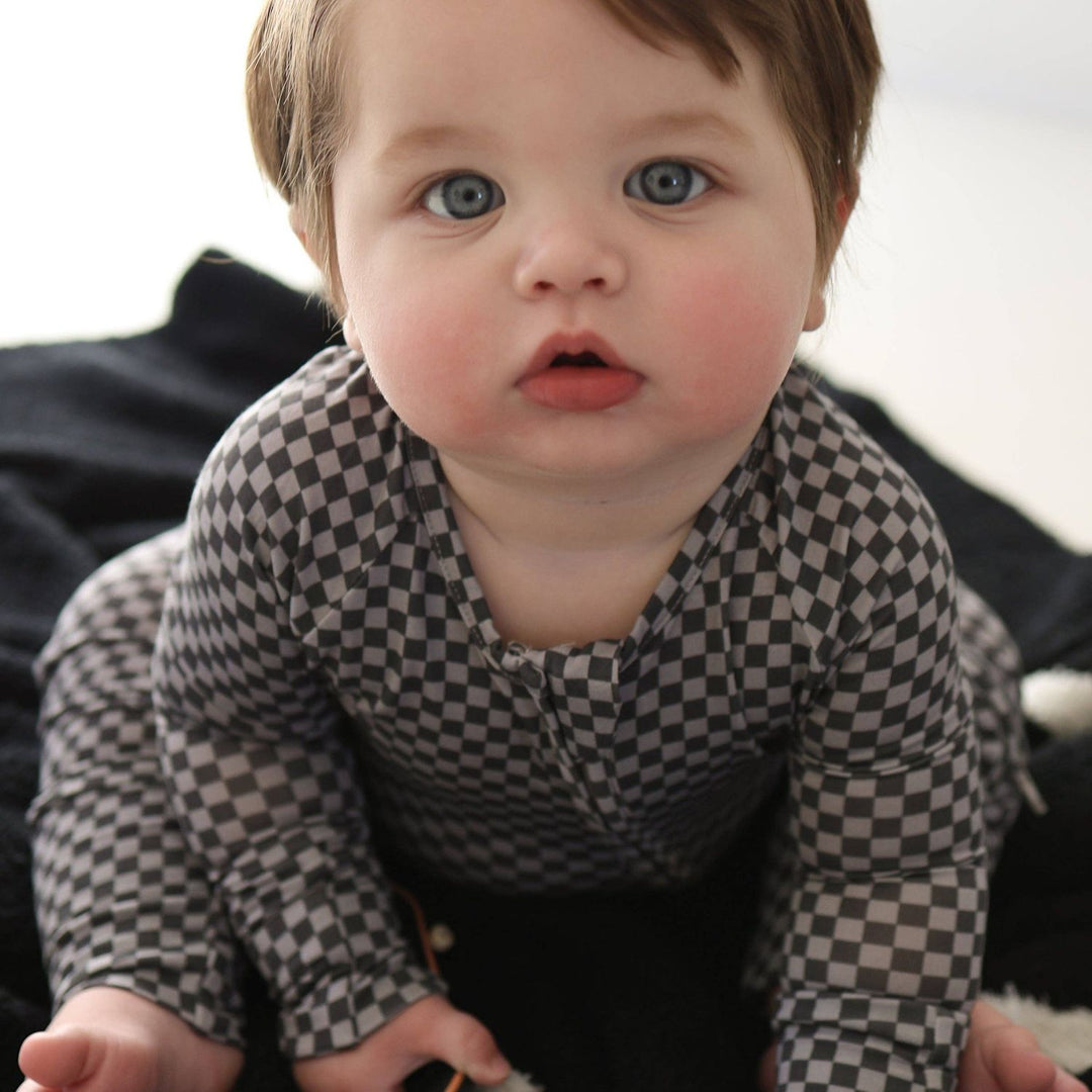 Forever French Baby Bamboo Zip Pajamas | Street Micro Check Pajamas &amp; Footies Forever French Baby