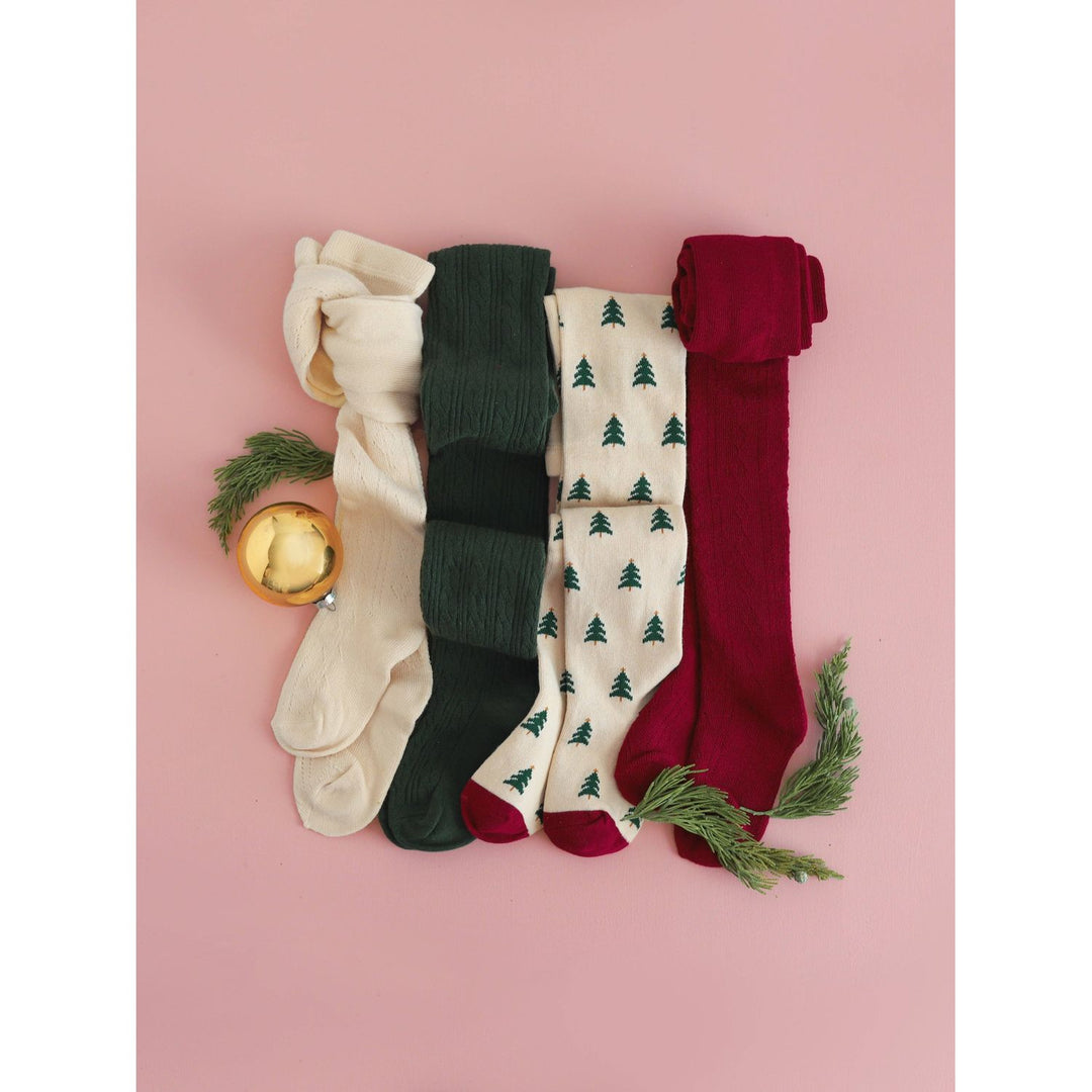 Fancy Knit Tights - Crimson