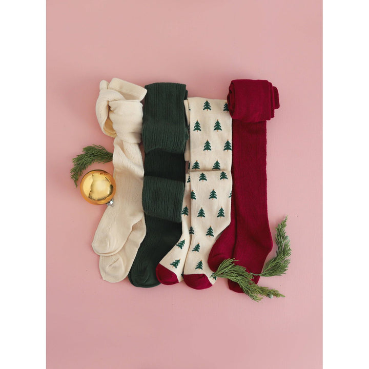 Fancy Knit Tights - Crimson