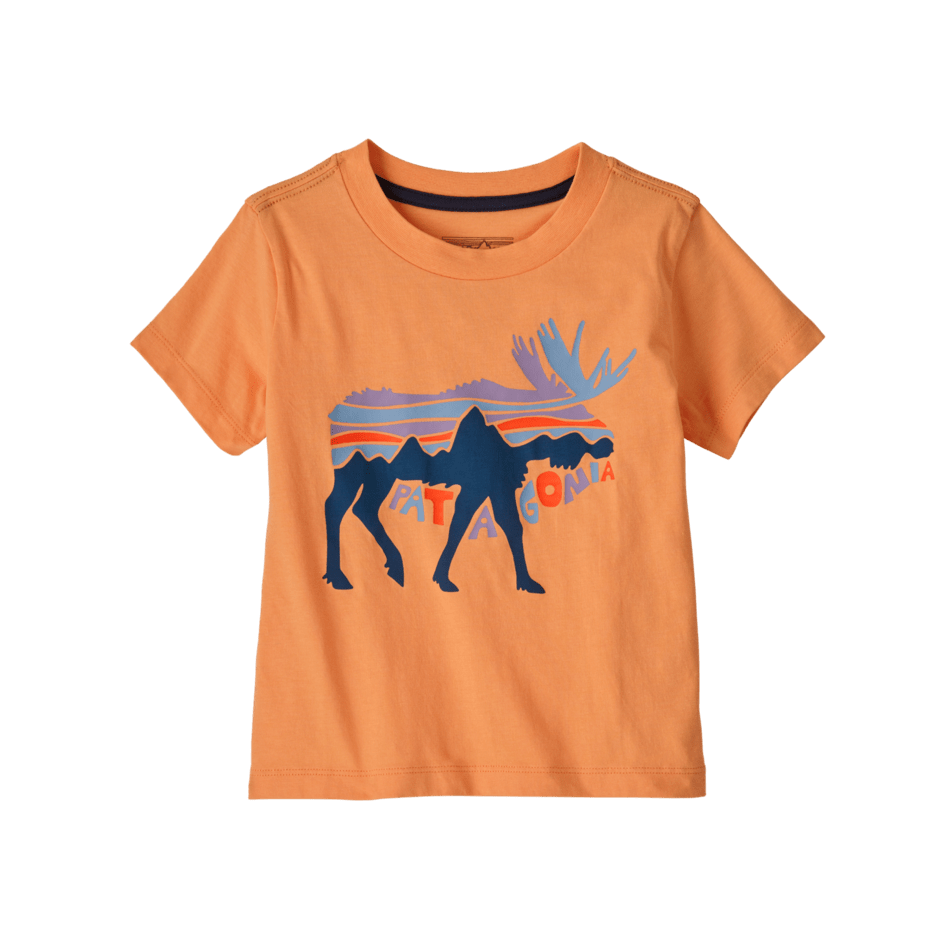 Spring 2025 Patagonia Baby Graphic T-Shirt Tops & Bottoms Patagonia Fitz Roy Moose- Heirloom Peach 0-6M