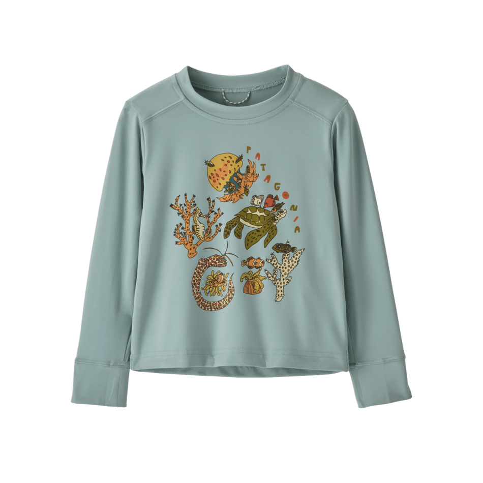 Spring 2025 Patagonia Baby L/S Cap SW T-Shirt Sun & Insect Protection Patagonia Coral Community: Thermal Blue 6 Months