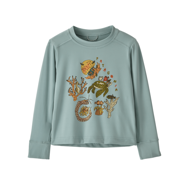 Spring 2025 Patagonia Baby L/S Cap SW T-Shirt Sun & Insect Protection Patagonia Coral Community: Thermal Blue 6 Months