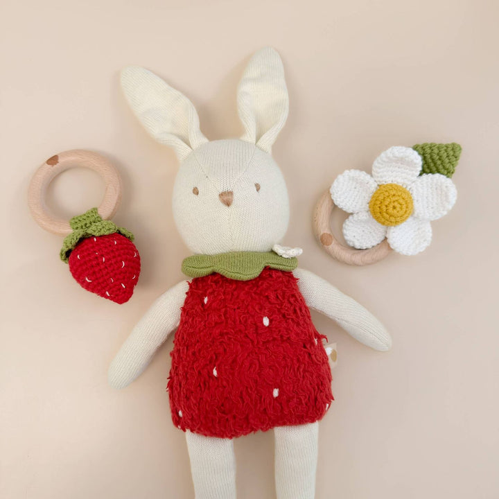 Teether Flower White Cotton Crochet Rattle Baby Toy Summer Teether The Blueberry Hill