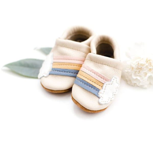 Starry Knight Rainbow on Cream Leather Moccasins Baby & Toddler Shoes Starry Knight Designs