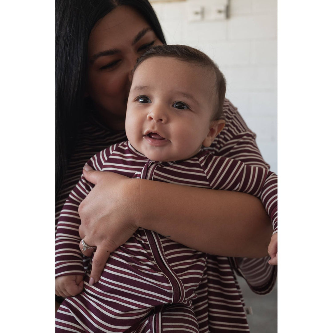 Forever French - Bamboo Zip Pajamas Maroon Stripe Pajamas Forever French Baby