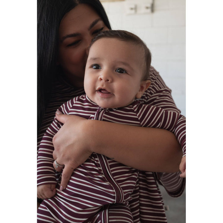 Forever French - Bamboo Zip Pajamas Maroon Stripe Pajamas Forever French Baby
