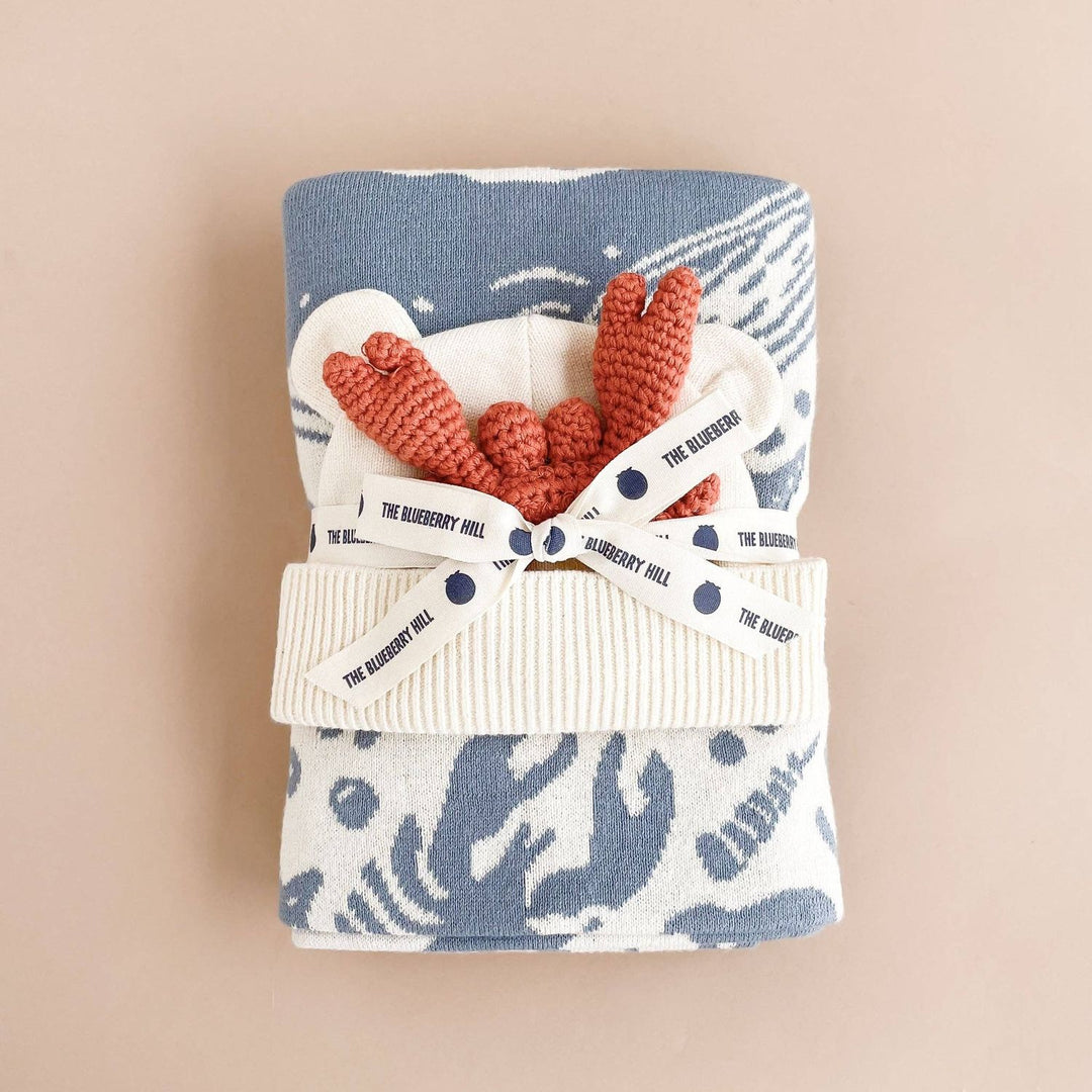 Set Nautical Blanket Crab Teether Cotton Baby Gift Ocean Baby Blanket The Blueberry Hill