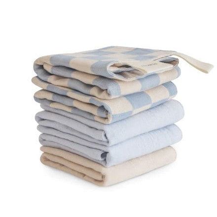 Mushie Muslin Cotton Washcloth- 5 Pack Bath Time Mushie Blue Check