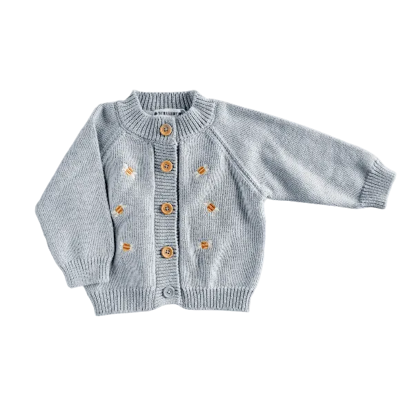 Blueberry Hill Cotton Embroidered Bee Cardigan Sweater The Blueberry Hill NB- 0-6M