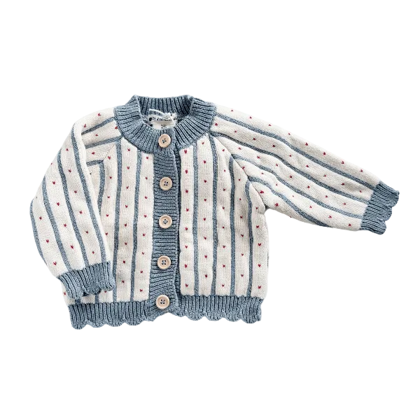 Blueberry Hill Cotton Stripe Heart Cardigan Sweater The Blueberry Hill NB- 0-6 Months