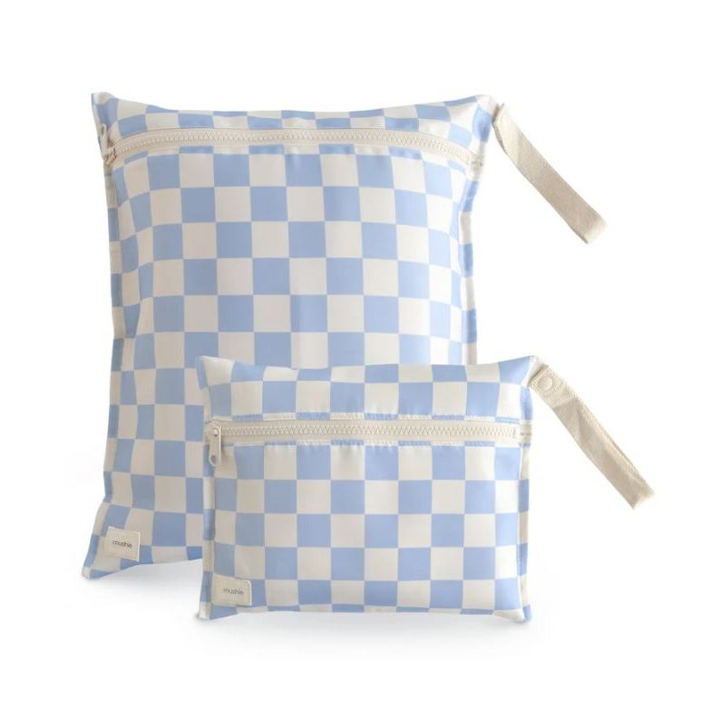 Mushie Water Resistant Wet Bag Mealtime Mushie Blue Check