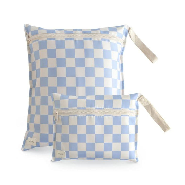 Mushie Water Resistant Wet Bag Mealtime Mushie Blue Check