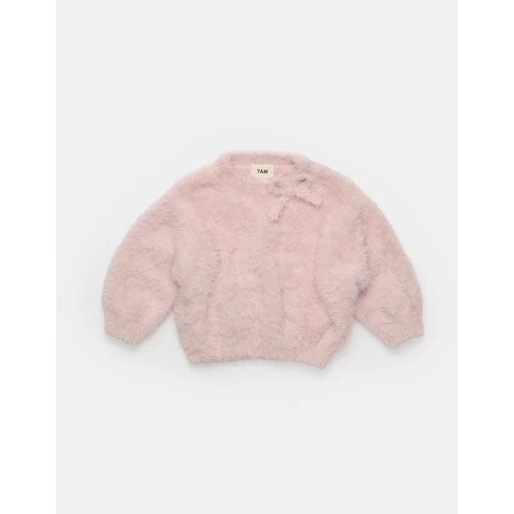 7AM Boxy Bow Sweater Furry - Powder Pink Sweater 7AM