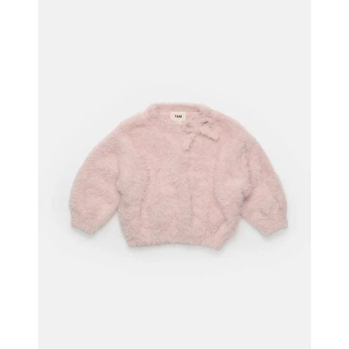 7AM Boxy Bow Sweater Furry - Powder Pink Sweater 7AM