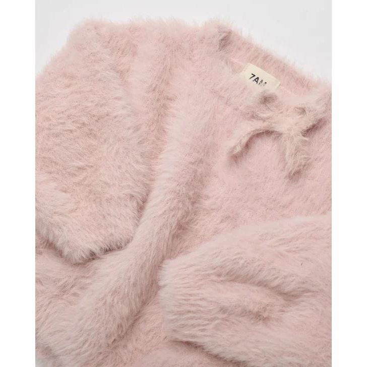 7AM Boxy Bow Sweater Furry - Powder Pink Sweater 7AM