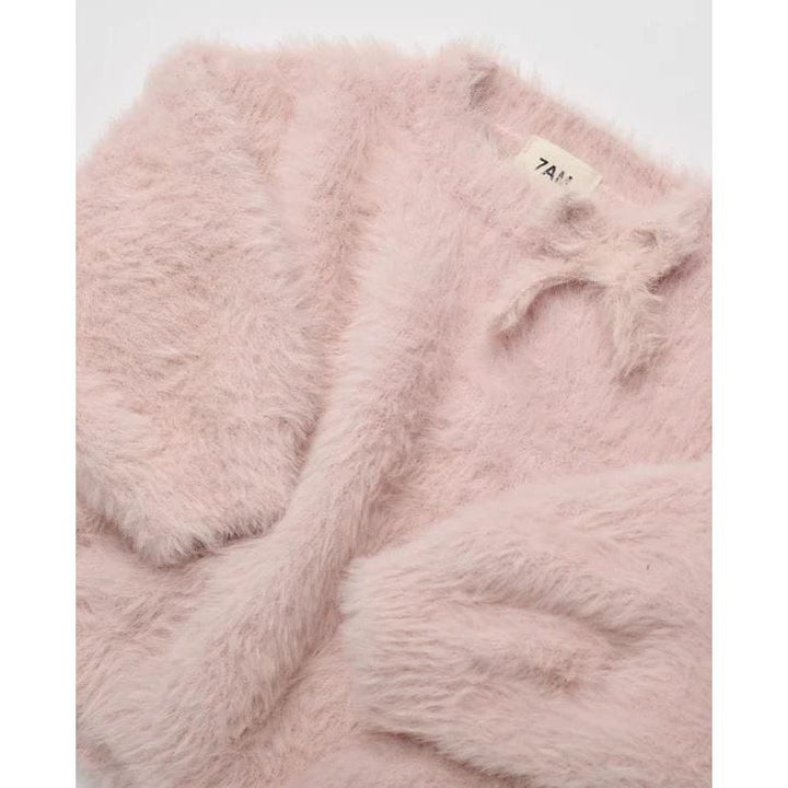 7AM Boxy Bow Sweater Furry - Powder Pink Sweater 7AM