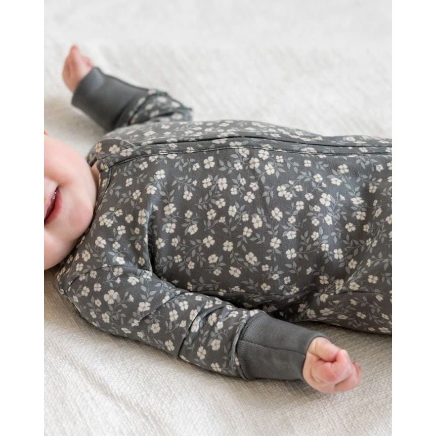 Colored Organics Peyton Zipper Sleeper - Aspen Collection - Bray Floral / Agave + Taupe Footie Colored Organics