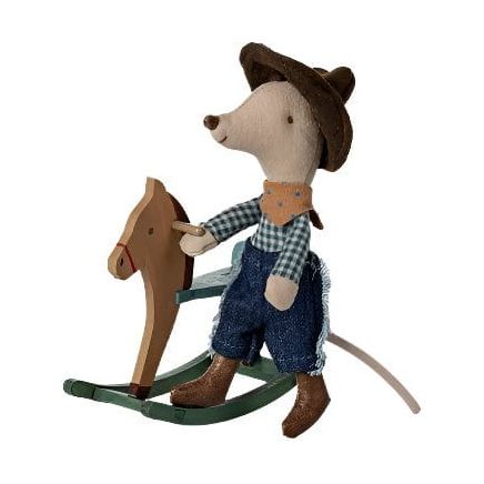 Maileg Cowboy mouse on rocking horse, Little brother Mice Maileg