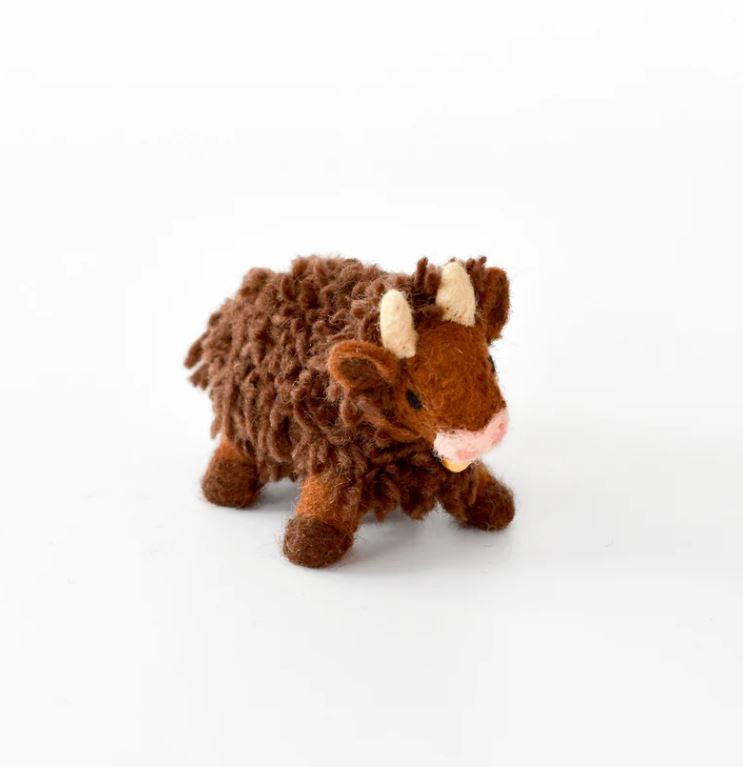 Tara Treasures Felt Highland Cow Toy - Dark Brown