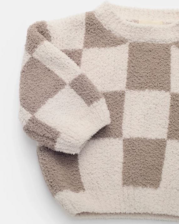 7AM Boxy Sweater - Checkers Fuzzy Ecru, Taupe Sweater 7AM