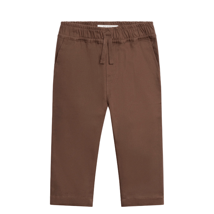 Brown pants with a tie waist on a white background