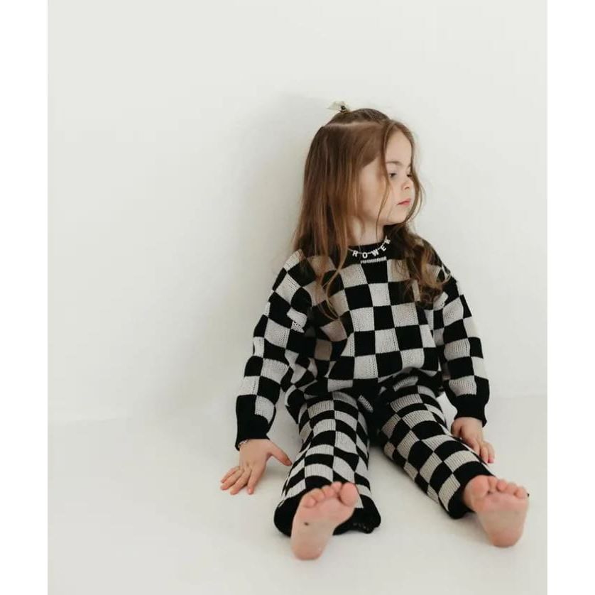 Forever French Knit Pant Set - Black Checkerboard Knit Set Forever French Baby