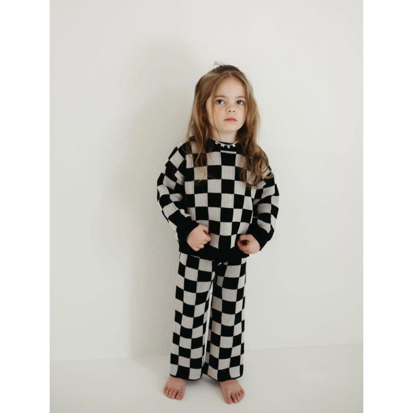 Forever French Knit Pant Set - Black Checkerboard Knit Set Forever French Baby
