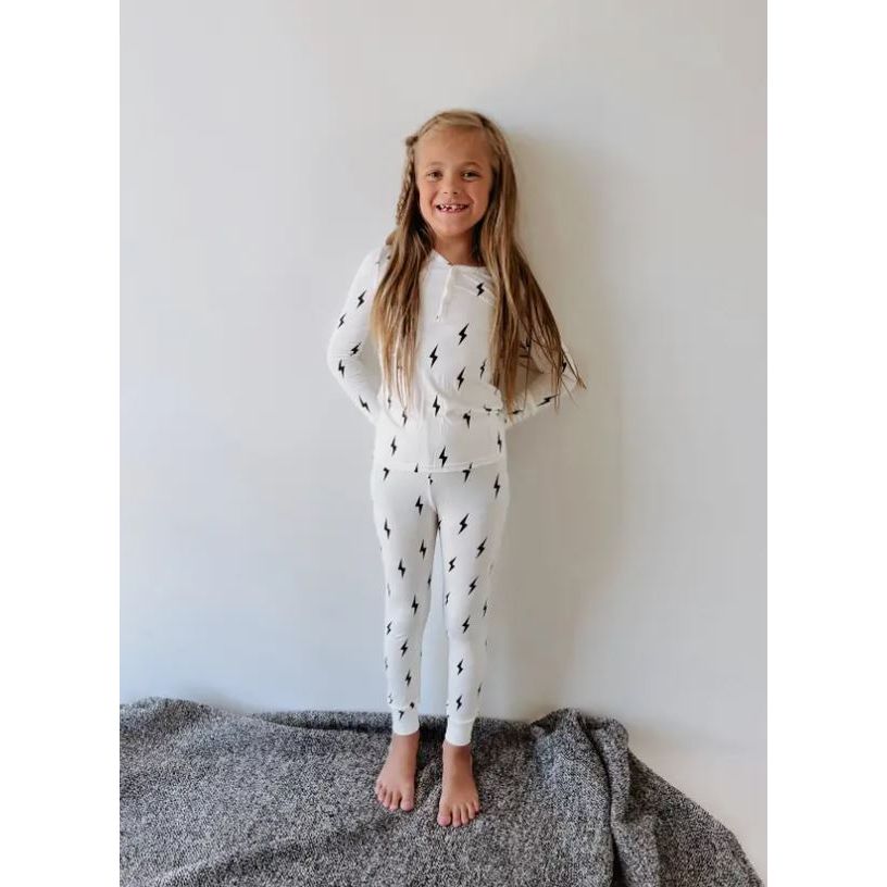 Forever French Bamboo Two Piece Pajamas - Black & White Lightning Bolt Toddler Clothing Forever French Baby