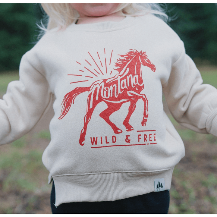 The Montana Scene- Wild & Free Toddler Crew Sweatshirt Tops & Bottoms The Montana Scene   