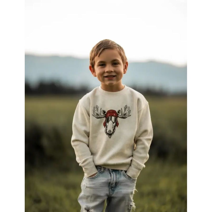 The Montana Scene- Eh Moose Toddler Fleece - Heather Natural Tops & Bottoms The Montana Scene