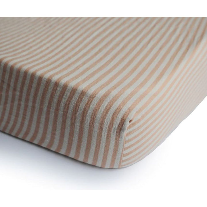Mushie Extra Soft Muslin Crib Sheet Baby Bedding Mushie Natural Stripe  