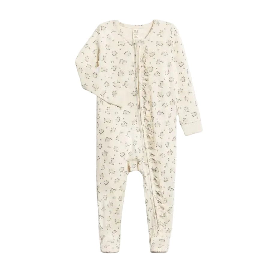 Colored Organics Neve Ruffle Zipper Footie - Hayden / Denim + Mist Footie Colored Organics