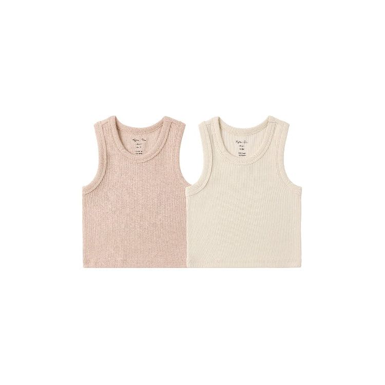 Rylee + Cru Ribbed Tank Set- Shell, Heathered Blush Tank Top Rylee + Cru 2-3Y