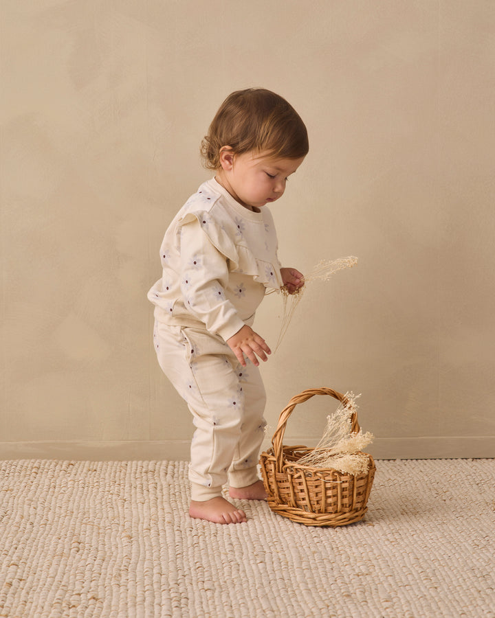 Quincy Mae Ruffle Fleece Sweatshirt- Blue Daisy