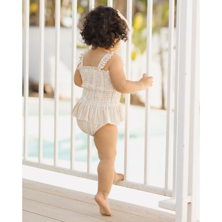 Quincy Mae Smocked One-Piece Swimsuit - Multi-Stripe Swimwear Quincy Mae