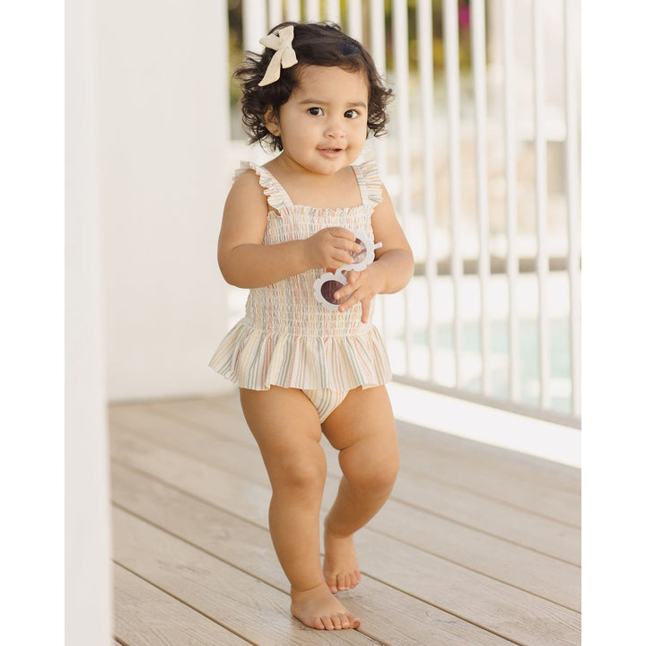Quincy Mae Smocked One-Piece Swimsuit - Multi-Stripe Swimwear Quincy Mae