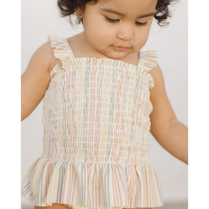 Quincy Mae Smocked One-Piece Swimsuit - Multi-Stripe Swimwear Quincy Mae