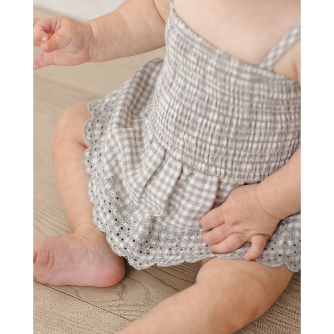 Quincy Mae Mae Smocked Top + Bloomer Set - Sage Gingham Tops & Bottoms Quincy Mae