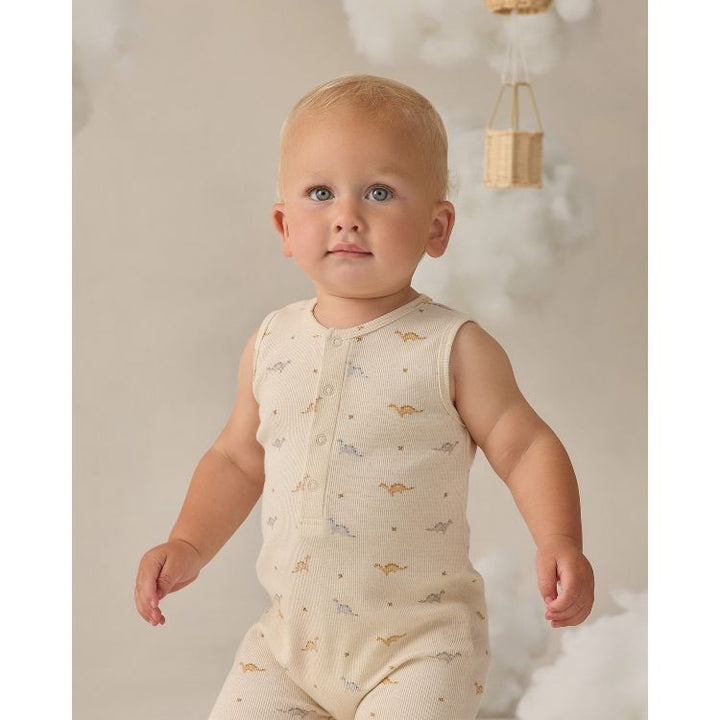 Quincy Mae Ribbed Henley Romper- Dinos Jumpsuit Quincy Mae